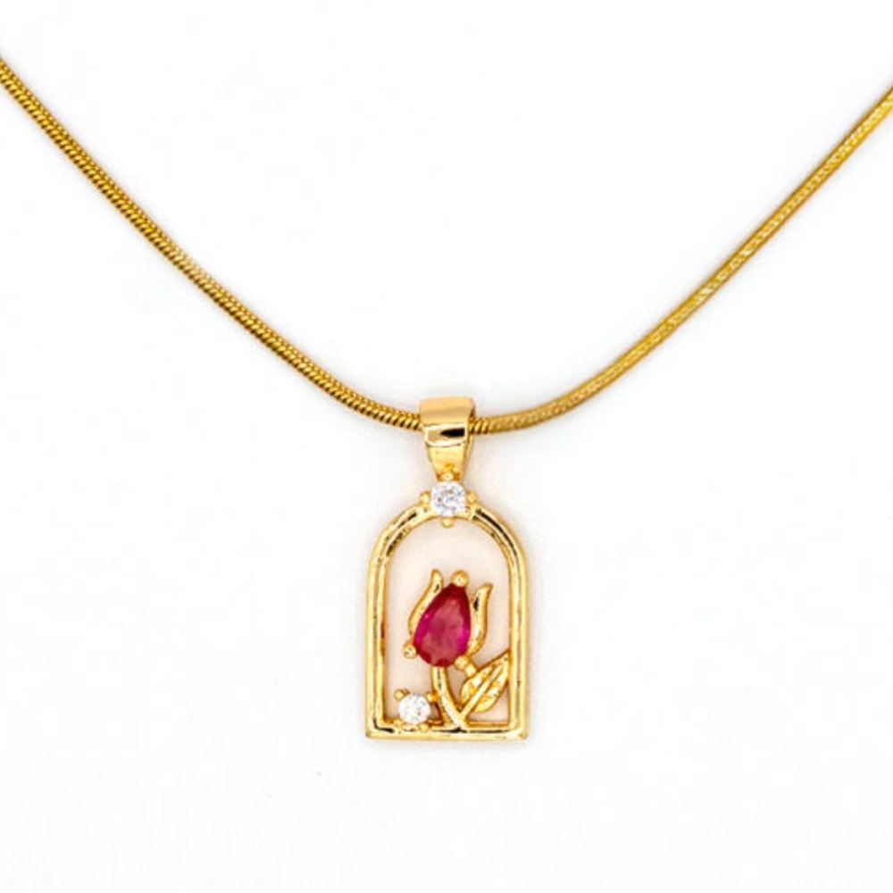 Windowsill Red Tulip 18k Gold Plated Pendant Necklace. New.